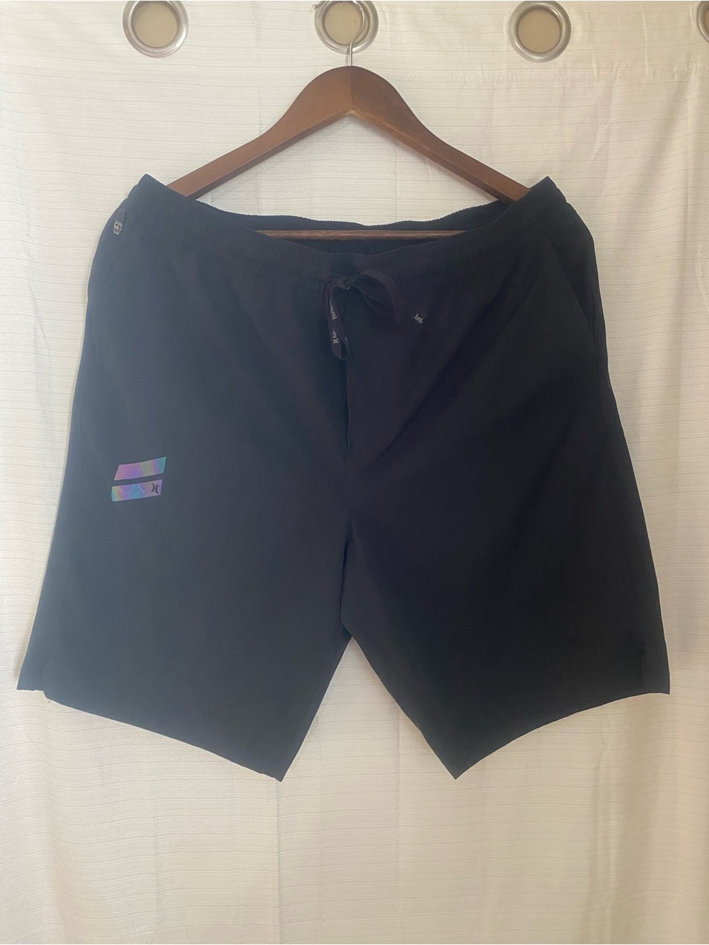 Hurley Exist Collection Black Holographic Slash Logo Quick Dry Athletic Shorts